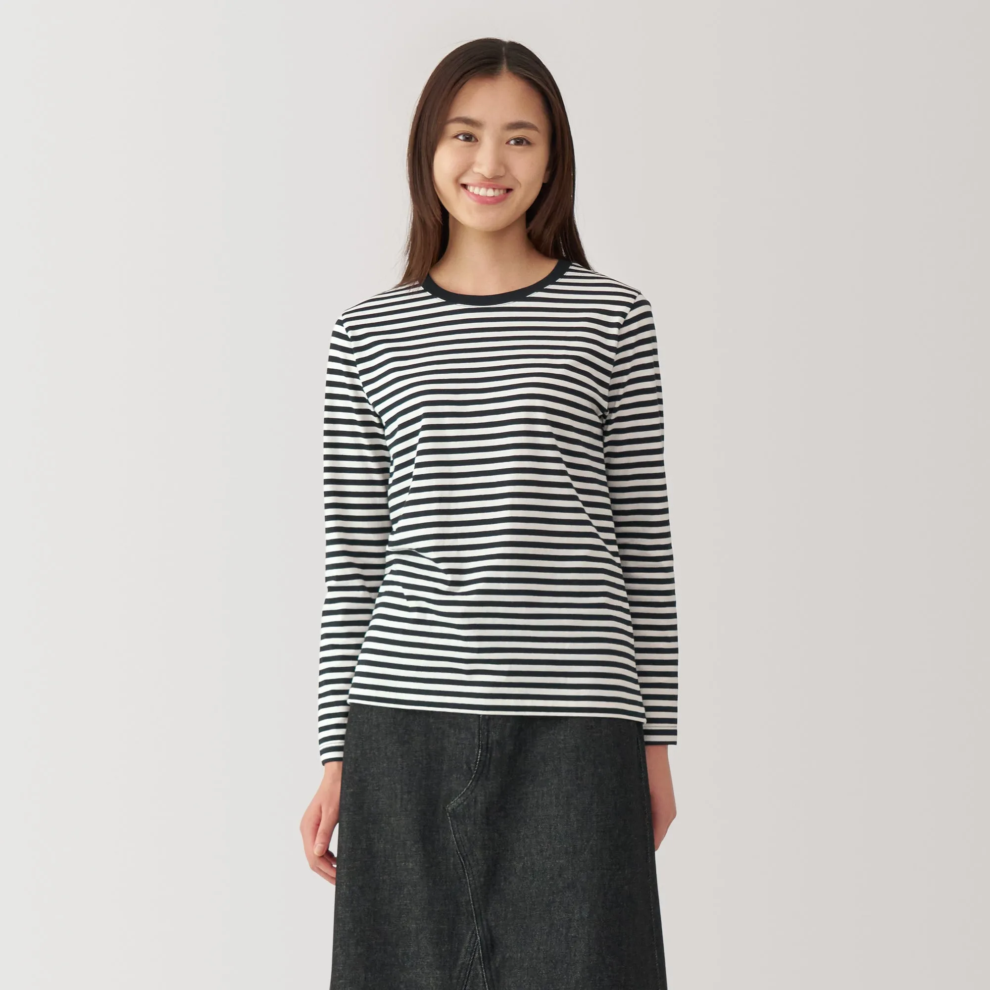 Women's Jersey Crew Neck Long Sleeve Striped T-Shirt