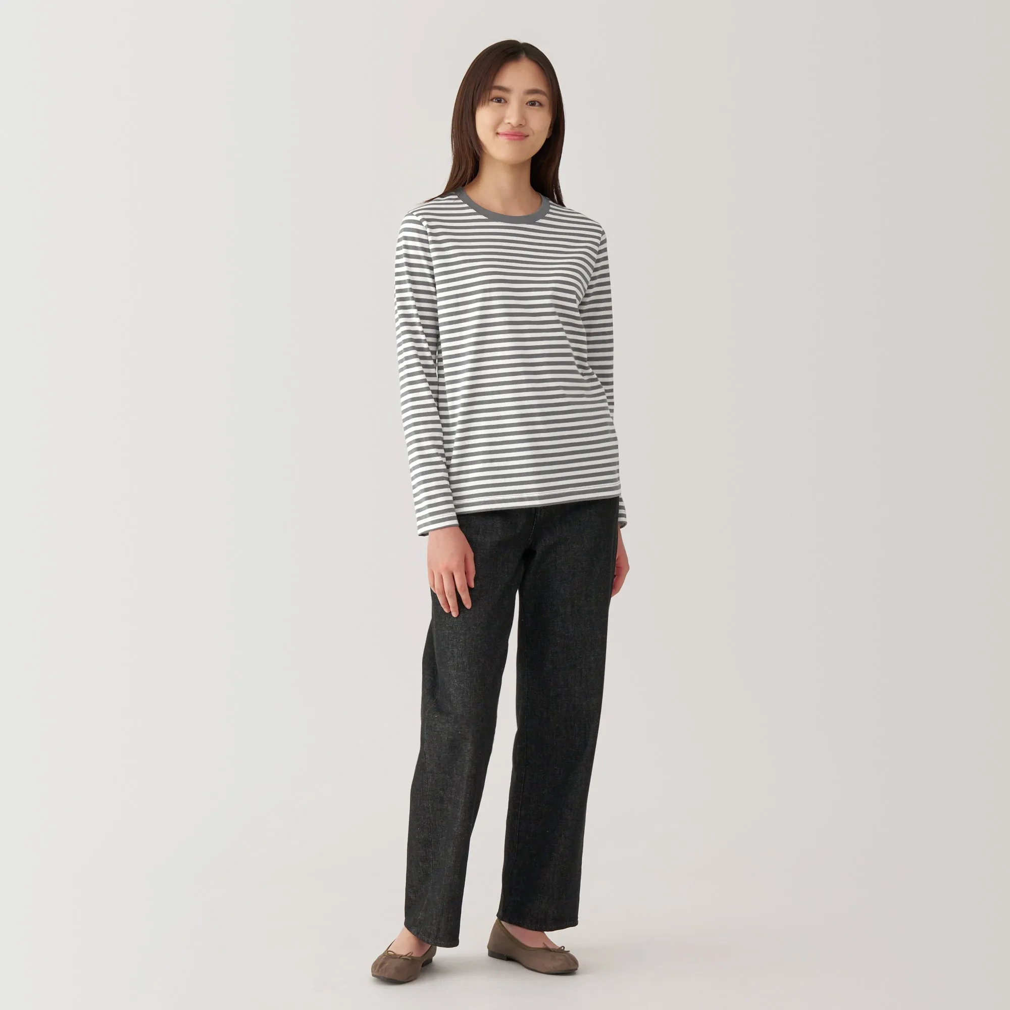 Women's Jersey Crew Neck Long Sleeve Striped T-Shirt