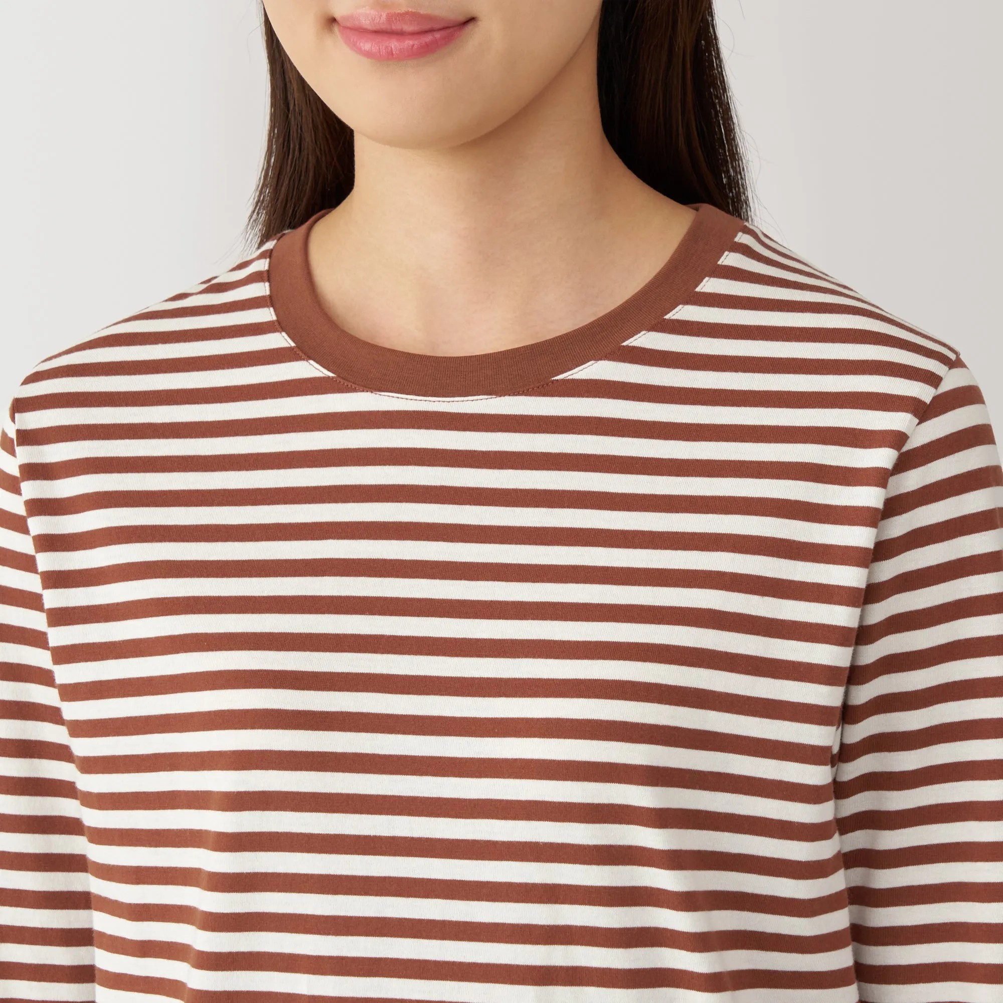 Women's Jersey Crew Neck Long Sleeve Striped T-Shirt