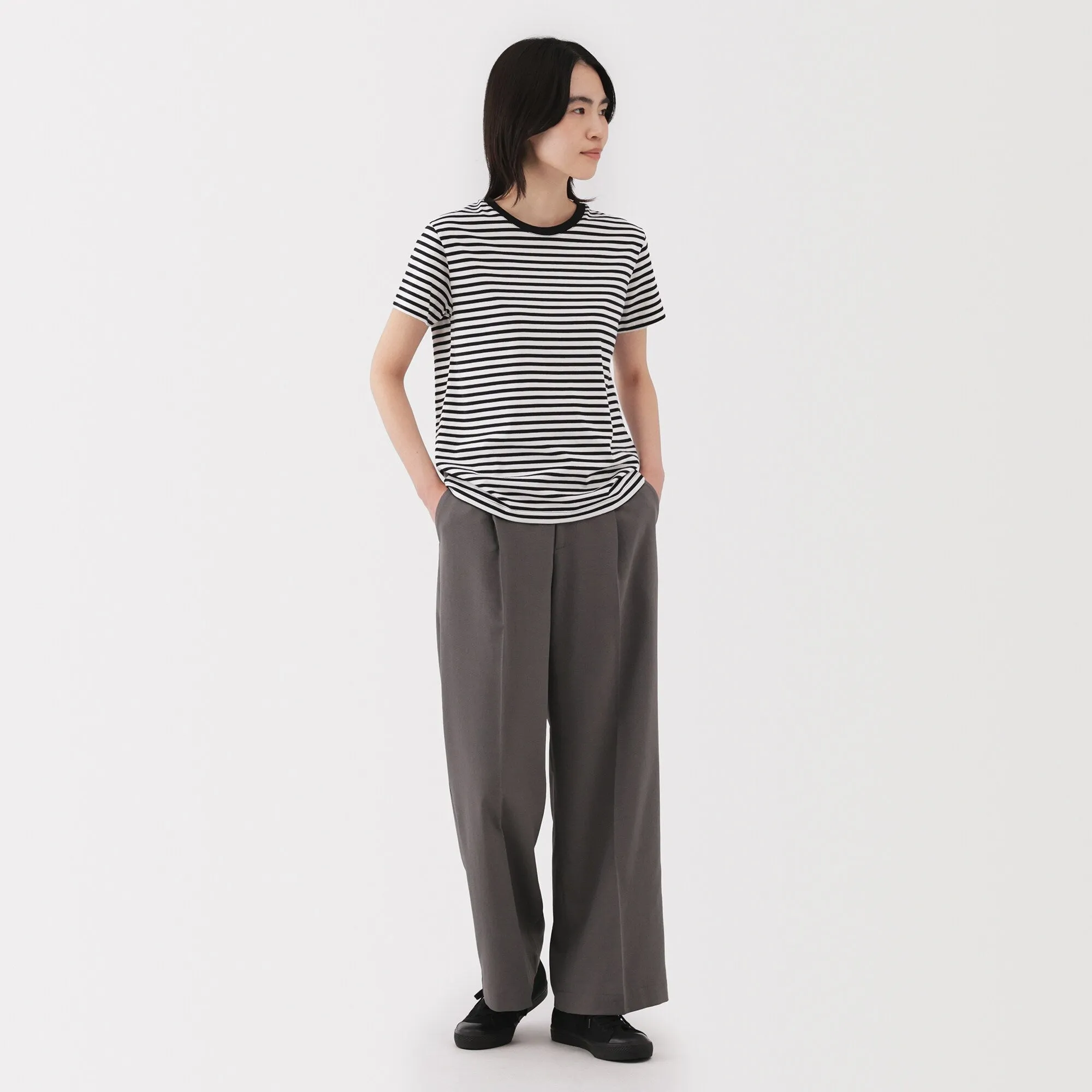 Women's Jersey Crew Neck Short Sleeve Striped T-Shirt