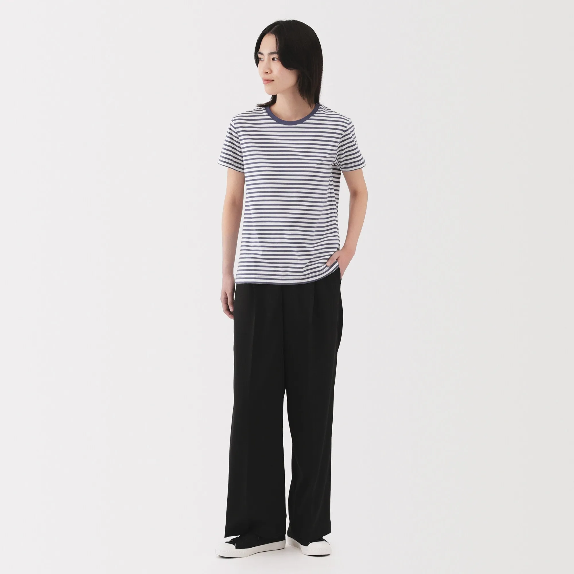 Women's Jersey Crew Neck Short Sleeve Striped T-Shirt