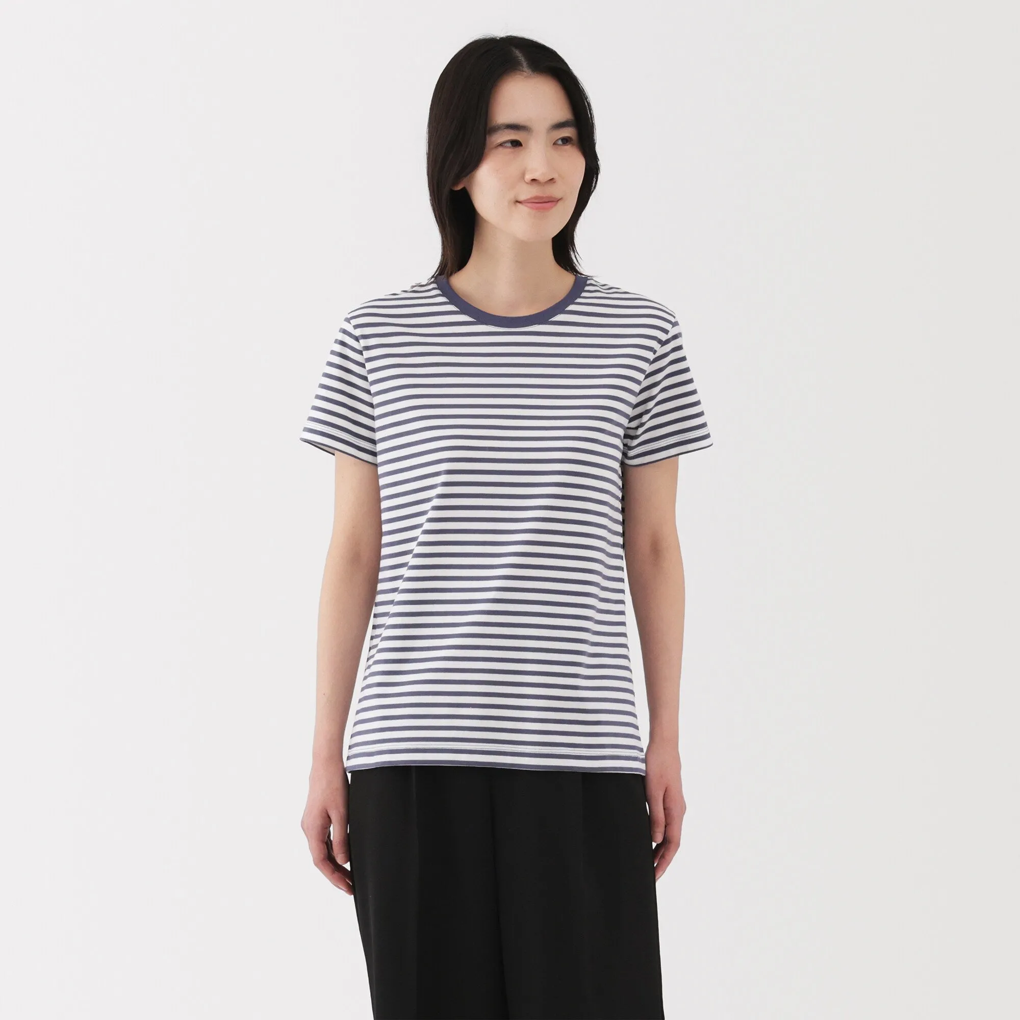 Women's Jersey Crew Neck Short Sleeve Striped T-Shirt