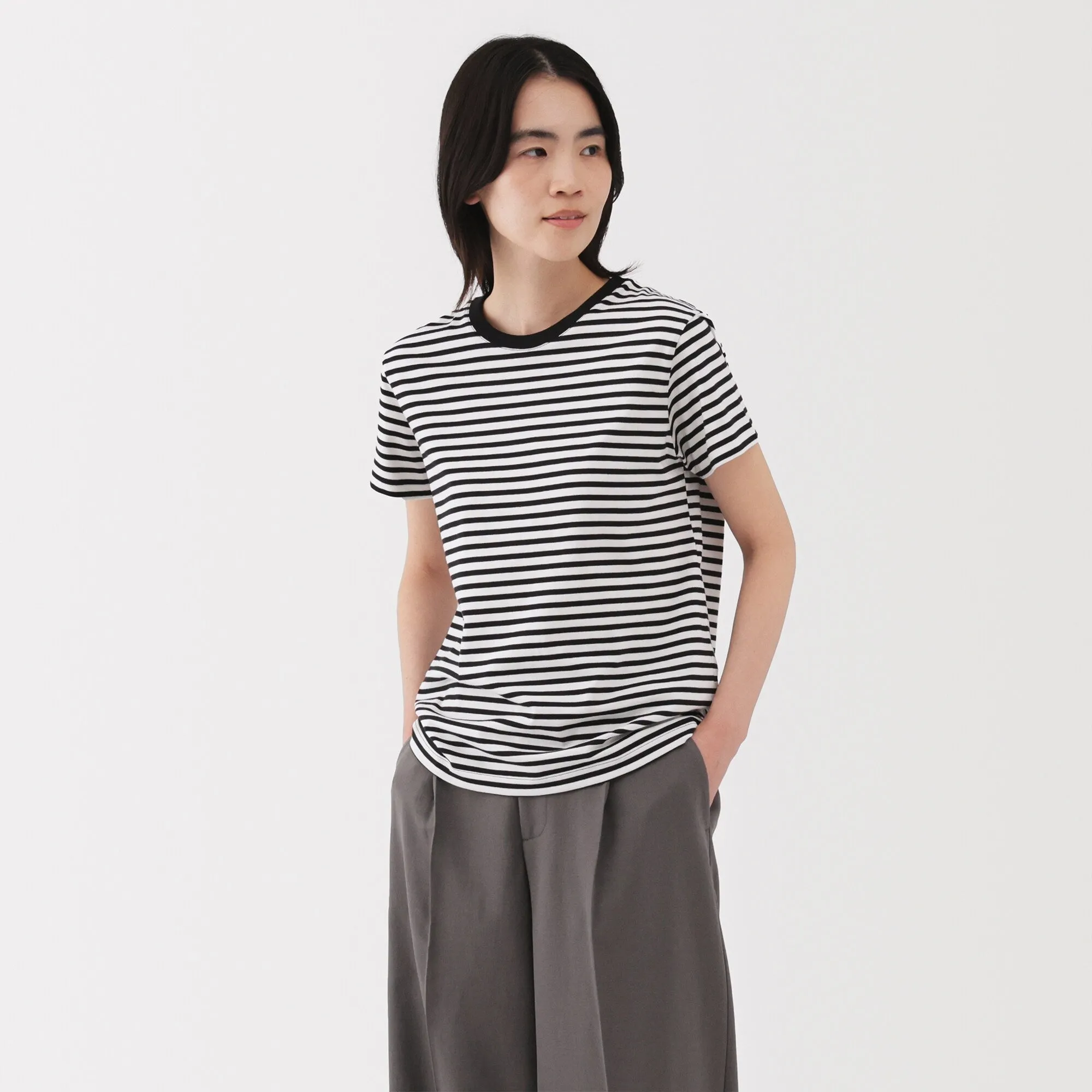 Women's Jersey Crew Neck Short Sleeve Striped T-Shirt