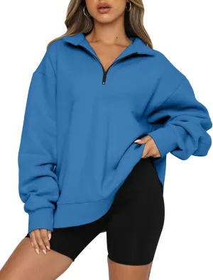 Womens Oversized Half Zip Pullover Quarter Zip Hoodie Lapel Neck Long Sleeve Sweatshirts Teen Girls Trendy Clothes