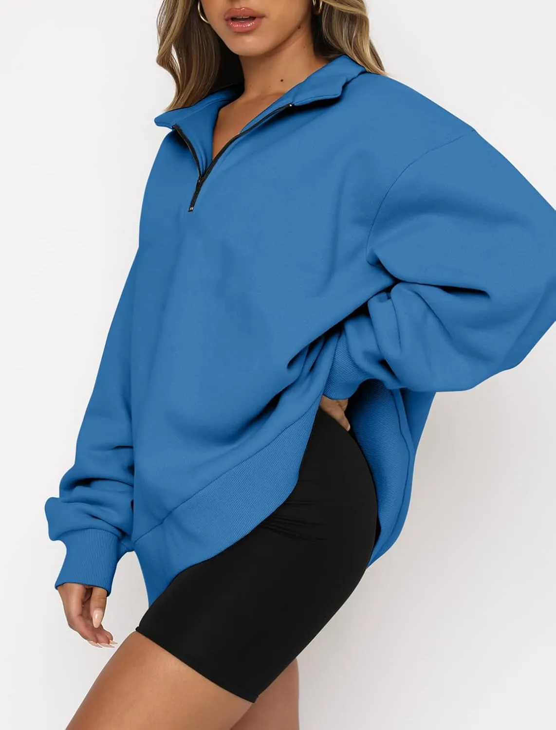Womens Oversized Half Zip Pullover Quarter Zip Hoodie Lapel Neck Long Sleeve Sweatshirts Teen Girls Trendy Clothes