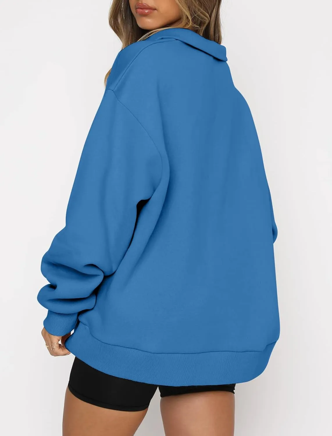 Womens Oversized Half Zip Pullover Quarter Zip Hoodie Lapel Neck Long Sleeve Sweatshirts Teen Girls Trendy Clothes