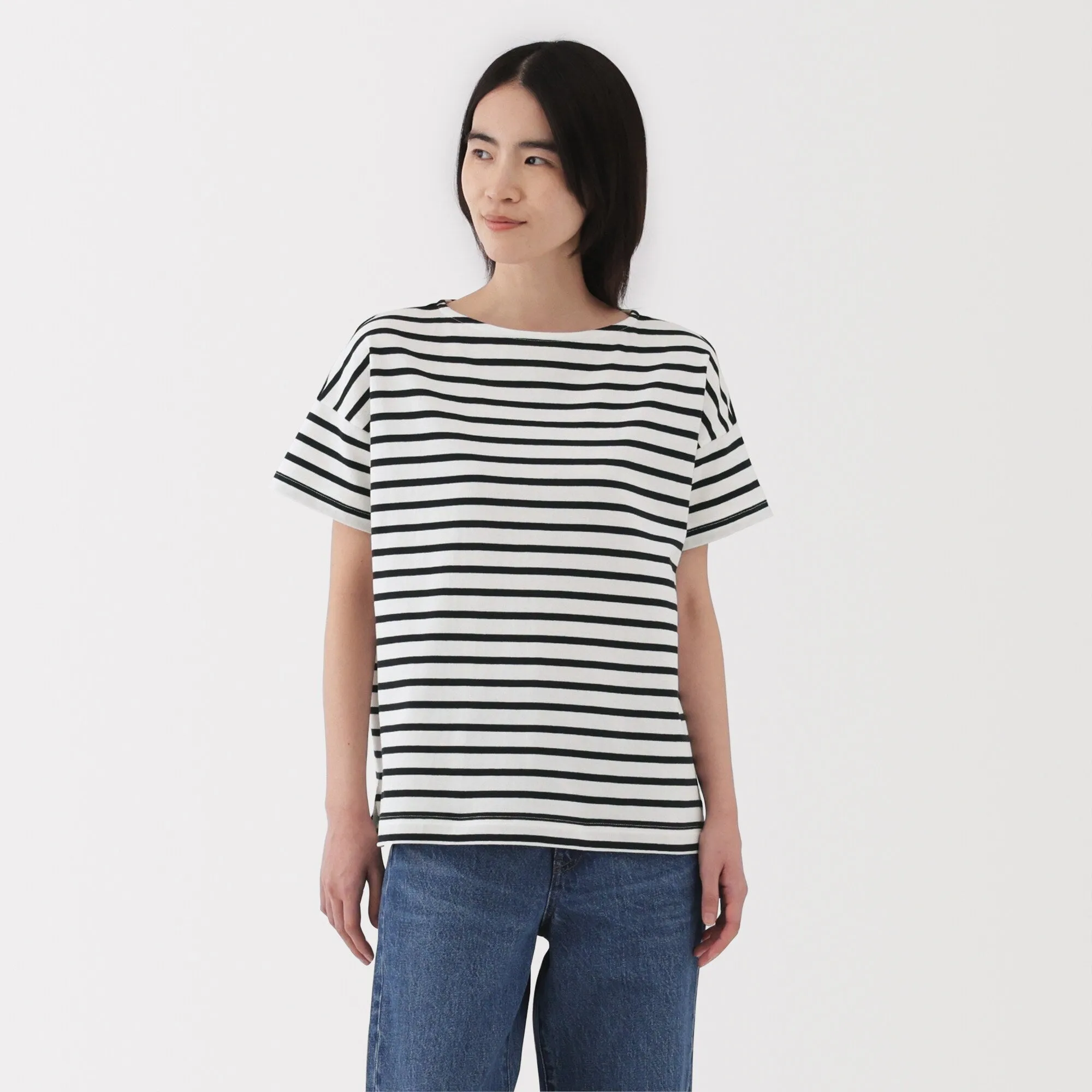 Women's Striped Boat Neck Short Sleeve T-Shirt