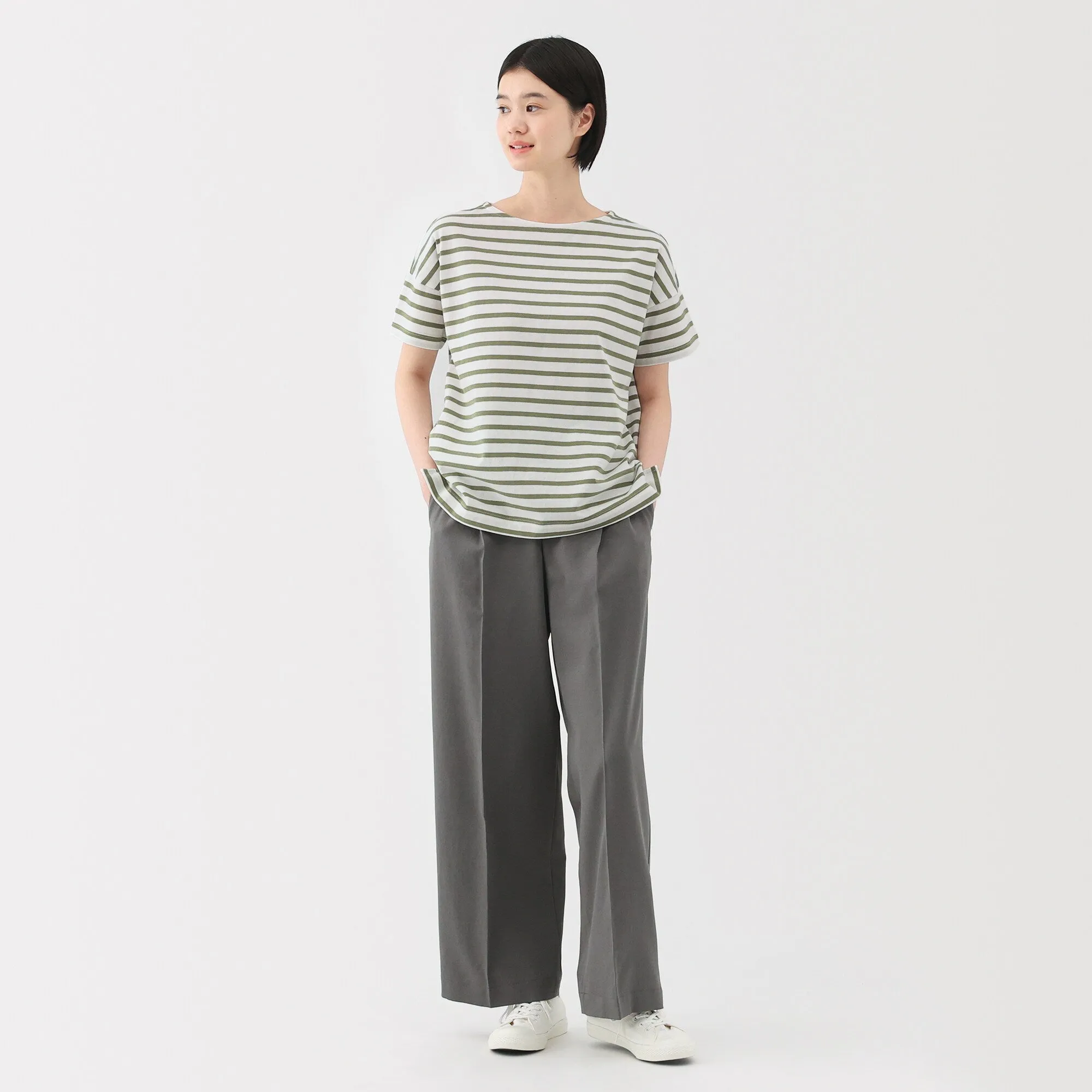 Women's Striped Boat Neck Short Sleeve T-Shirt