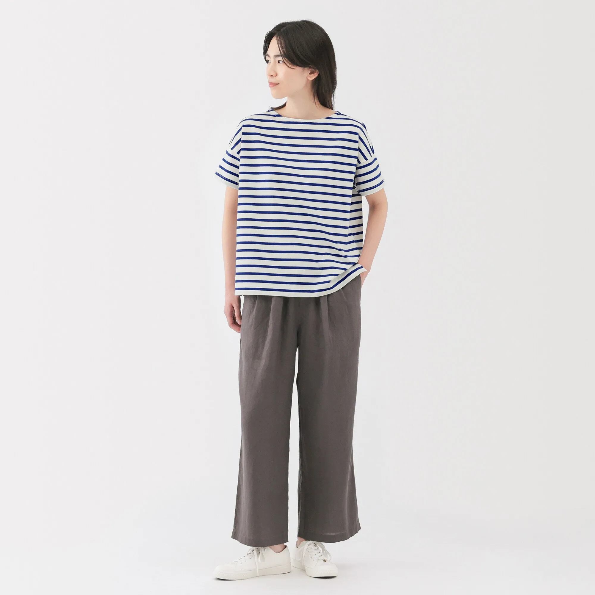 Women's Striped Boat Neck Short Sleeve T-Shirt