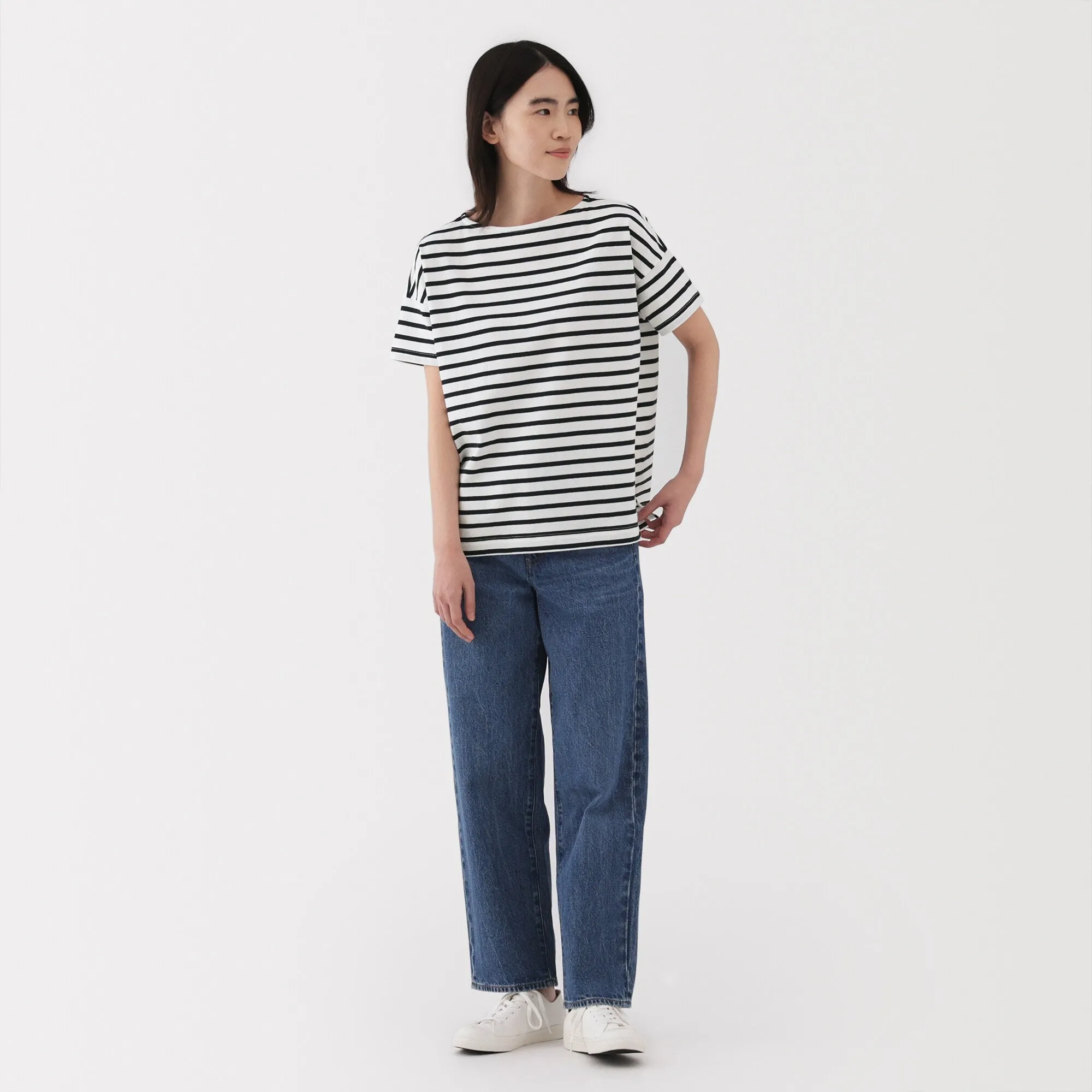 Women's Striped Boat Neck Short Sleeve T-Shirt