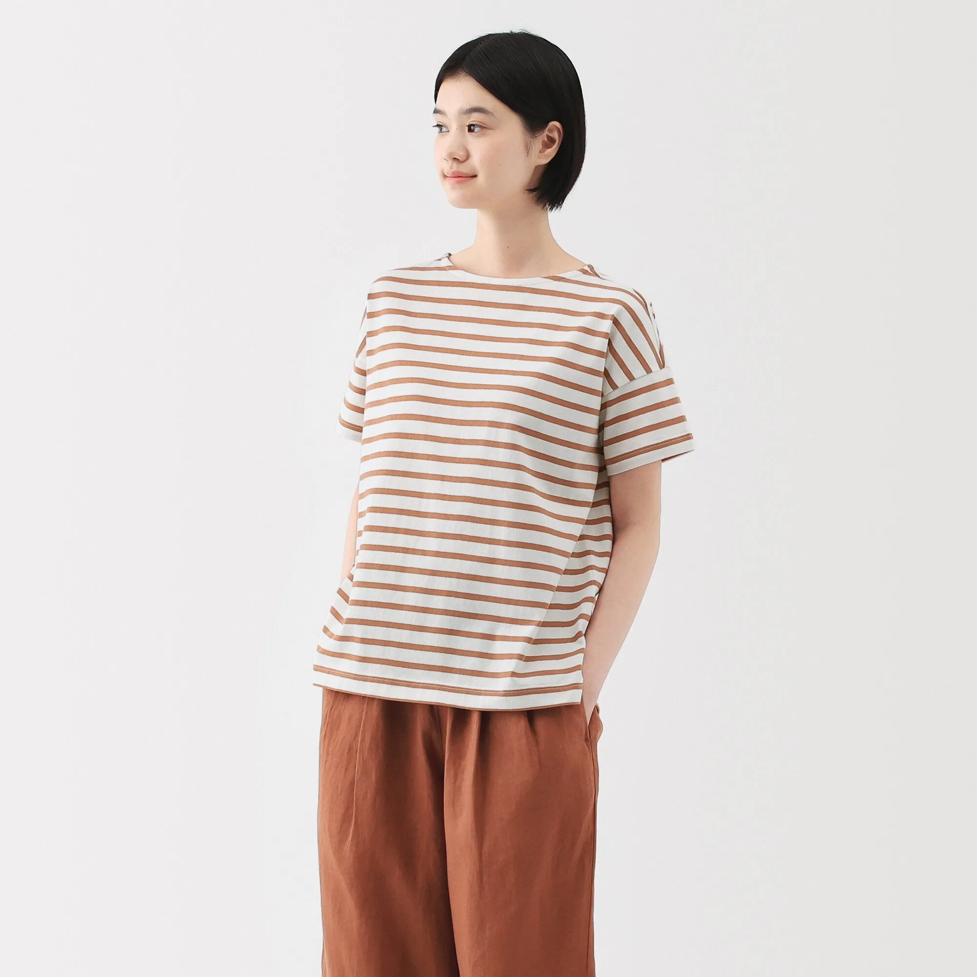 Women's Striped Boat Neck Short Sleeve T-Shirt