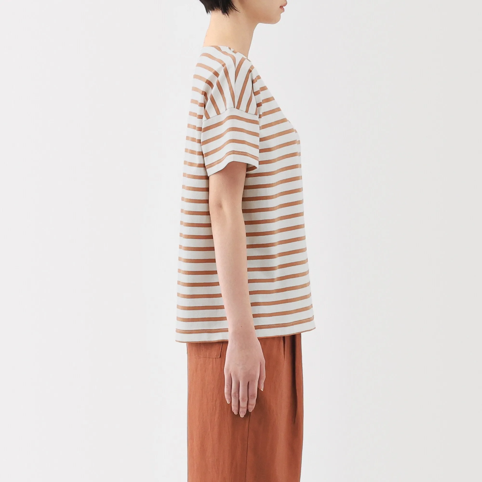 Women's Striped Boat Neck Short Sleeve T-Shirt