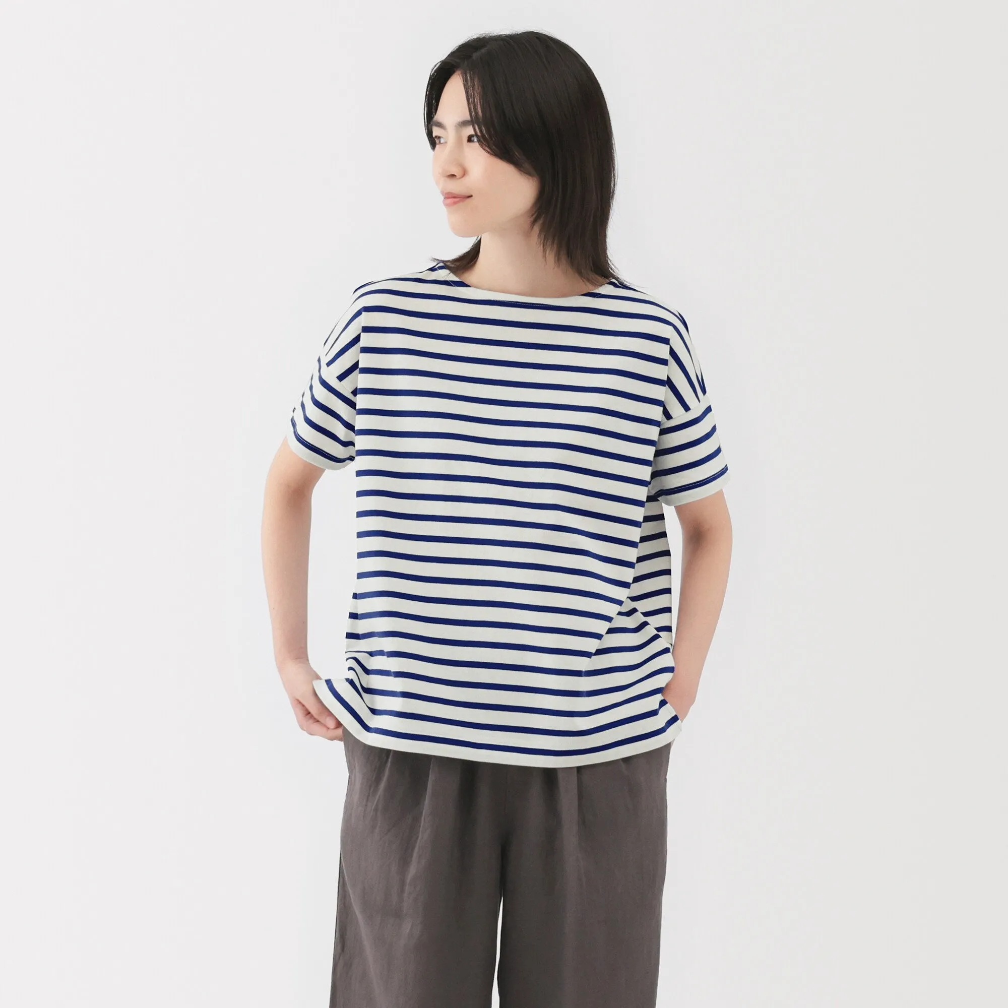 Women's Striped Boat Neck Short Sleeve T-Shirt