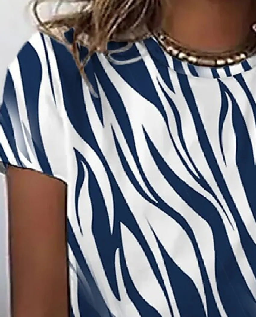 Women's T-Shirts Casual Crew Neck Striped Short Sleeve T-Shirt