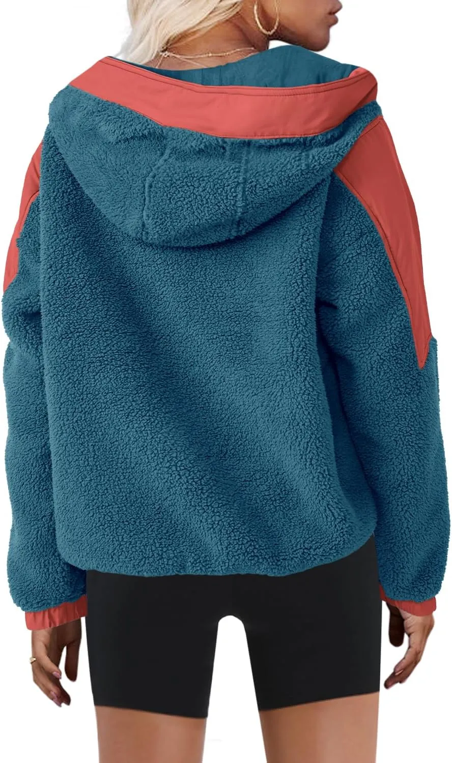 Yanekop Womens Fuzzy Fleece Hoodie Sherpa Sweatshirt Quarter Zip Pullover Long Sleeve Outerwear with Pockets