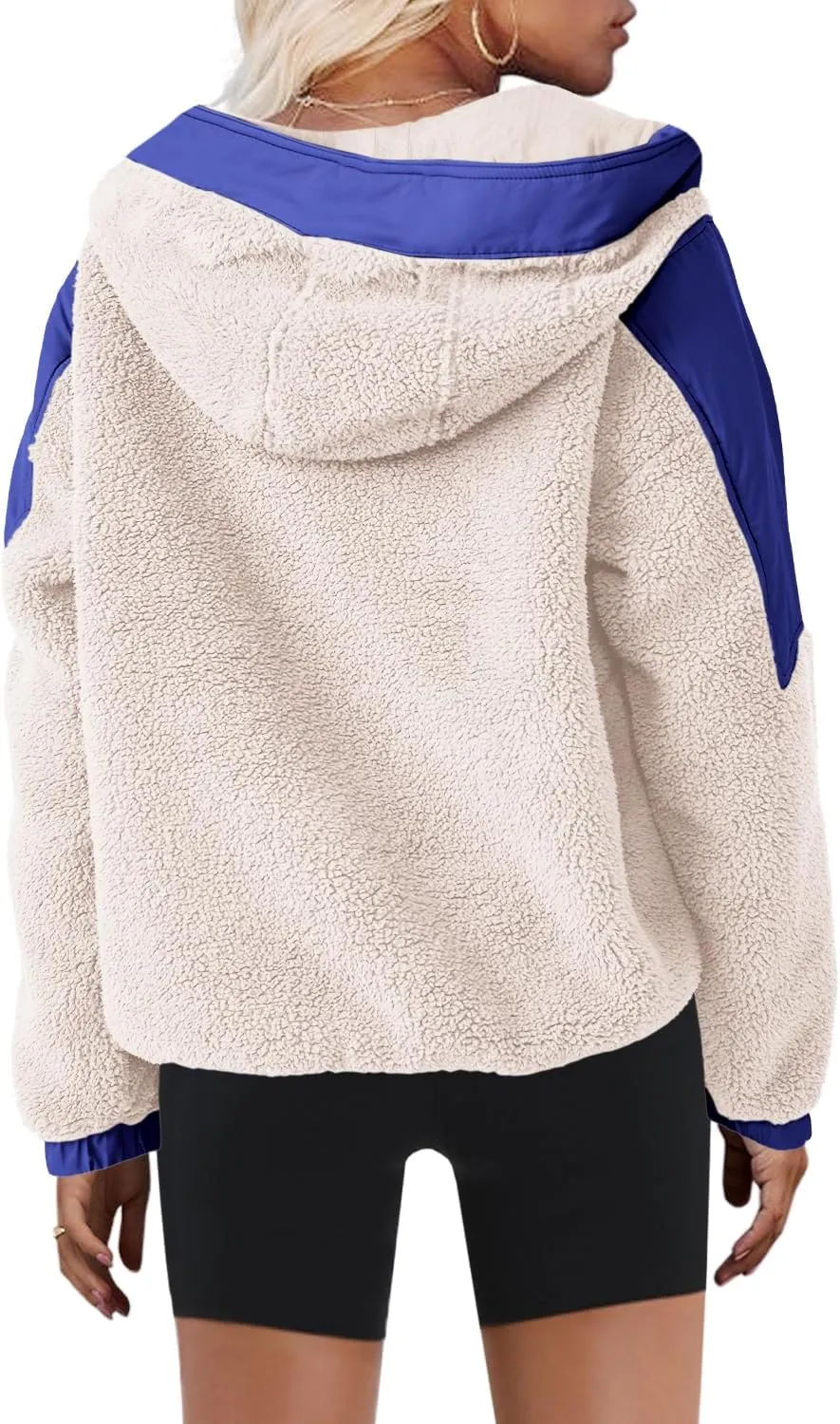 Yanekop Womens Fuzzy Fleece Hoodie Sherpa Sweatshirt Quarter Zip Pullover Long Sleeve Outerwear with Pockets