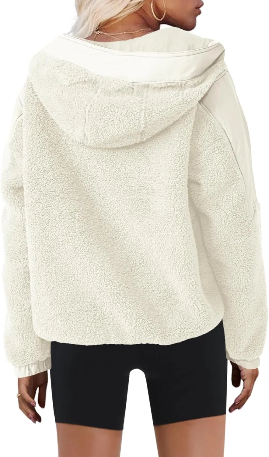 Yanekop Womens Fuzzy Fleece Hoodie Sherpa Sweatshirt Quarter Zip Pullover Long Sleeve Outerwear with Pockets