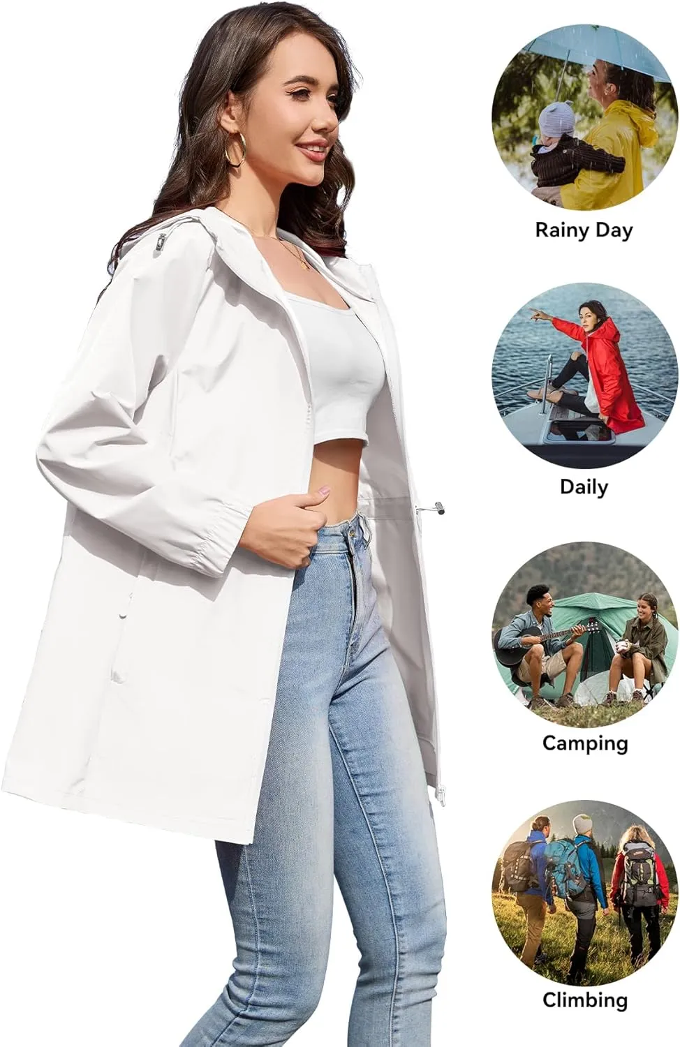 Zando Waterproof Rain Jacket Women Lightweight Raincoat for Women Packable Hooded Windbreaker for Outdoor Travel Hiking